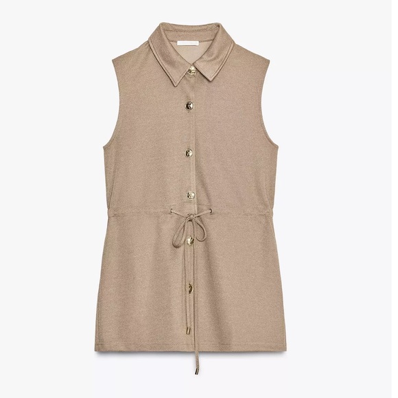 Zara NWT gold button drawstring waist beige vest top - Picture 7 of 10